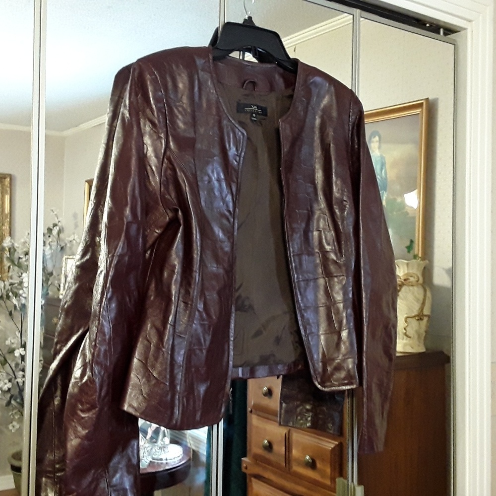 NEW BROWN LEATHER JACKET BY /id COLLECTION SIZE 12